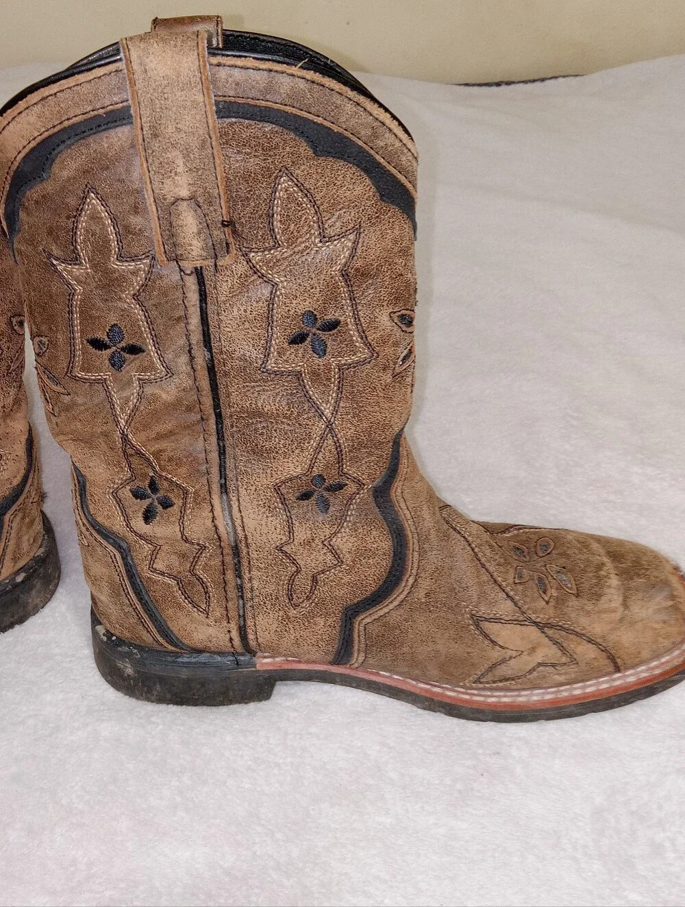 Dan Post Cowboy Boots Girls Size 6D Brown Distressed Leather Western Floral